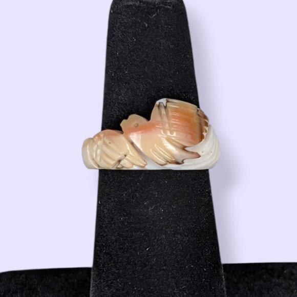 V. Pink & White Carved Shell Ring - Picture 1 of 6